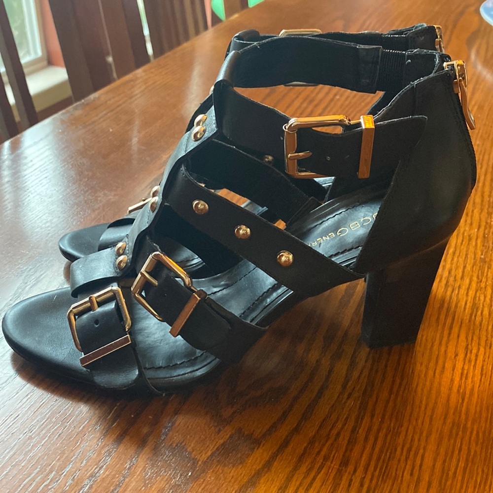 BCBG black leather sandals 8.5